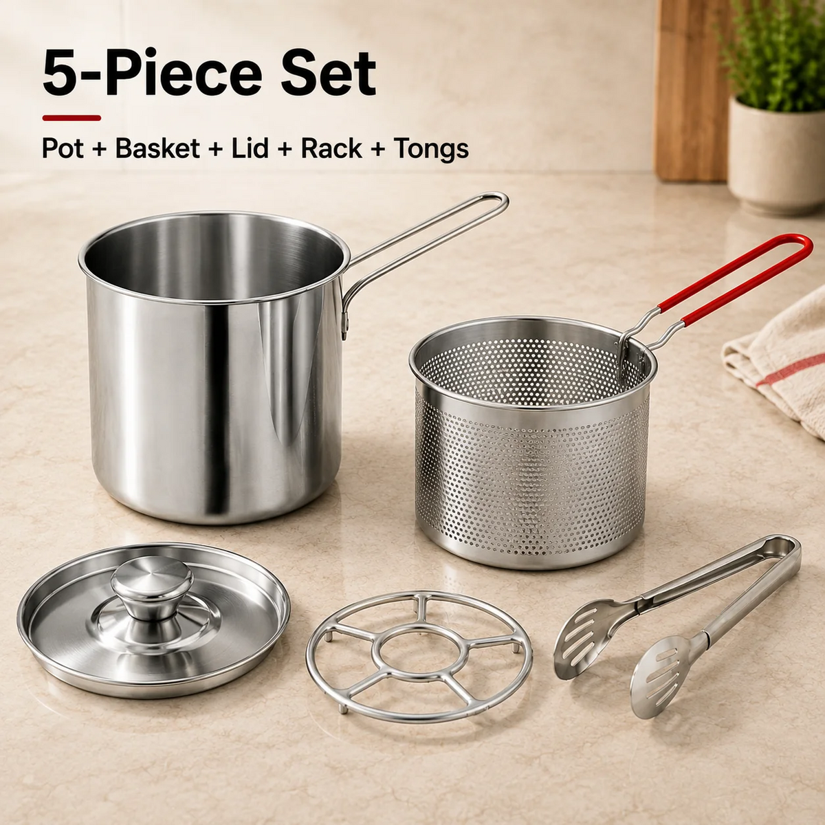 ๐ฅLast Day 50% OFF - ๐ Personal Mini Deep Fryer Set โ Stainless Steel Pot with Lift-Out Draining Basket & Food Tongs
