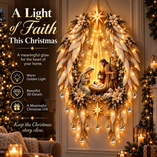 🔥 Last Day 50% OFF-👼 Heavenly Angel Wings Nativity Light✨ – Lighted Christmas Wall Decor  ✈️